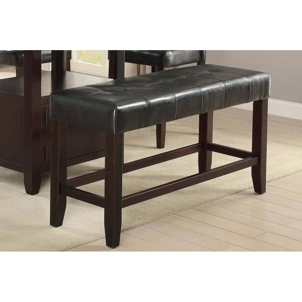Counter Height 1pc Bench Dining Room Black Faux Leather Cushion Tufted Seat Wooden Base Comfort Seat Kitchen Dining