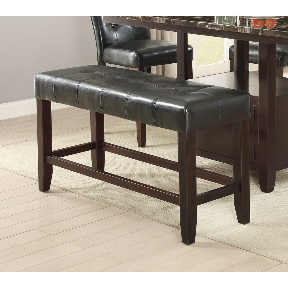 Counter Height 1pc Bench Dining Room Black Faux Leather Cushion Tufted Seat Wooden Base Comfort Seat Kitchen Dining