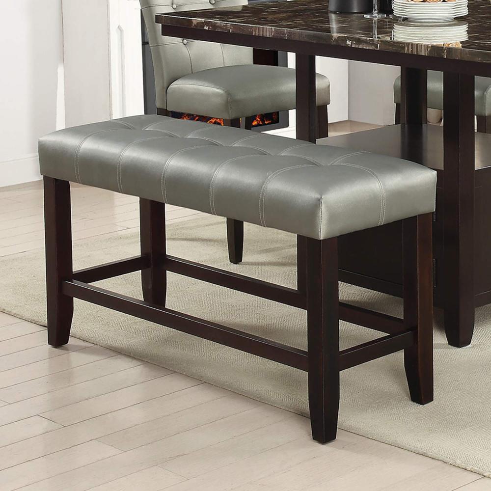 Counter Height 1pc Bench Dining Room Black Faux Leather Cushion Tufted Seat Wooden Base Comfort Seat Kitchen Dining