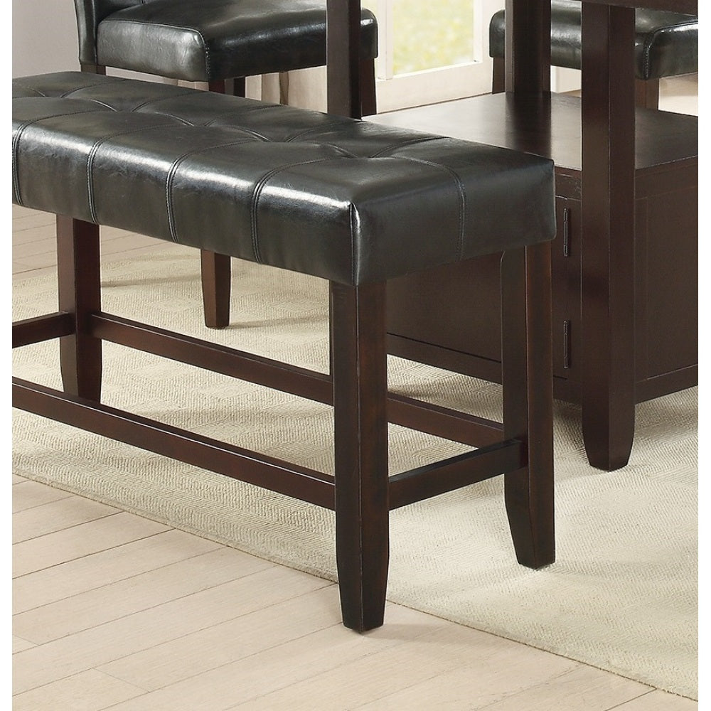 Counter Height 1pc Bench Dining Room Black Faux Leather Cushion Tufted Seat Wooden Base Comfort Seat Kitchen Dining