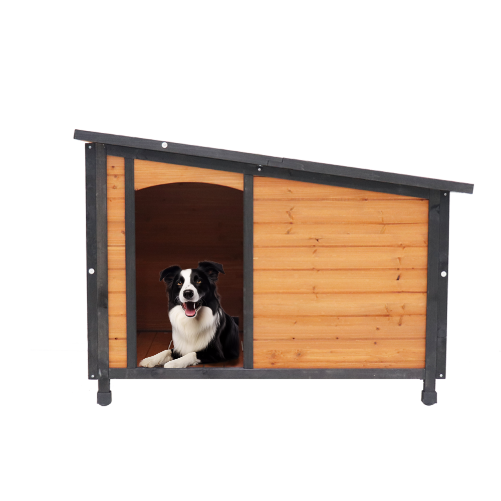 45"large solid wood dog house, waterproof PVC plastic roof, breathable wooden doors