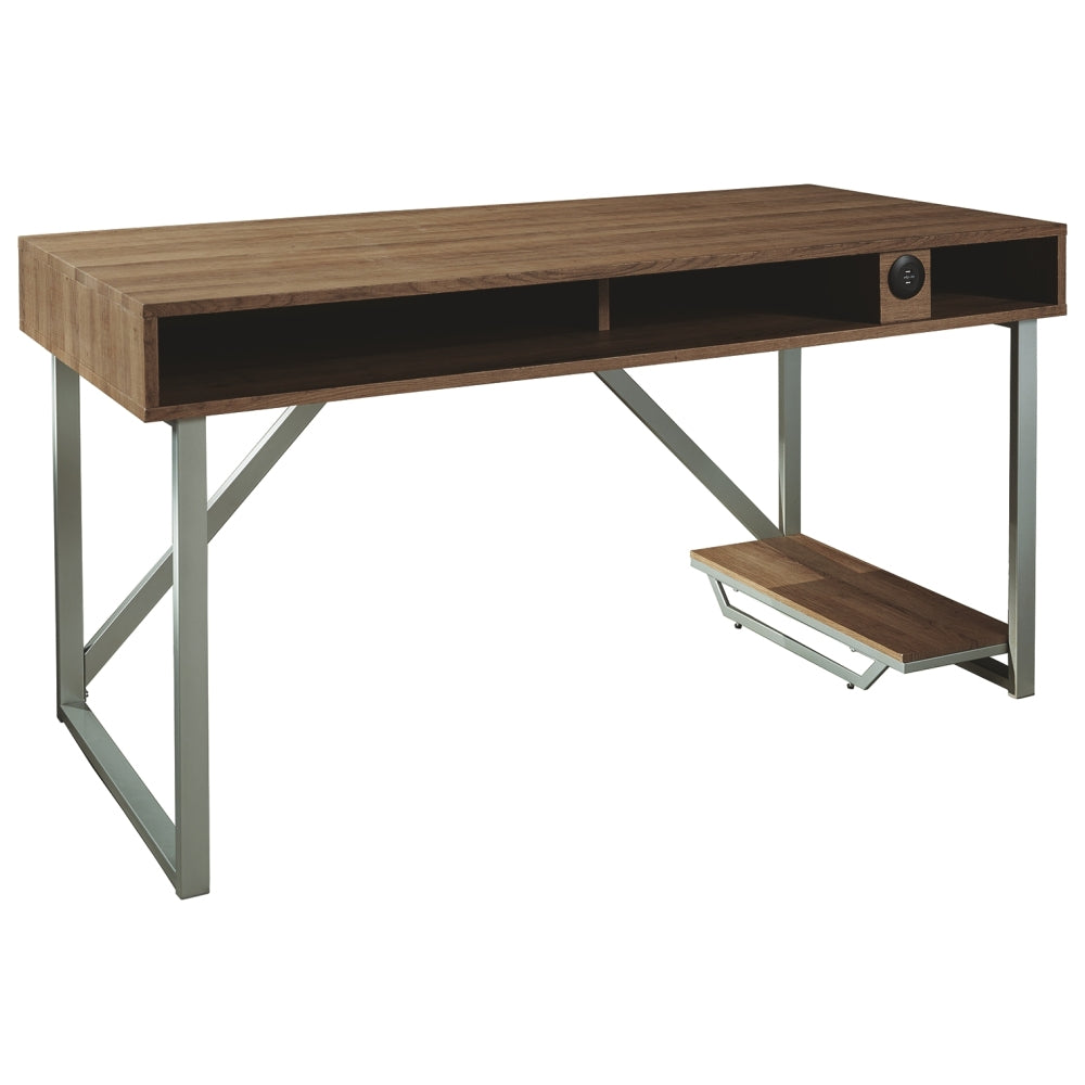 60 Inch Wood Gaming Desk, LED Back Light, 2 USB Ports, Brown, Gray