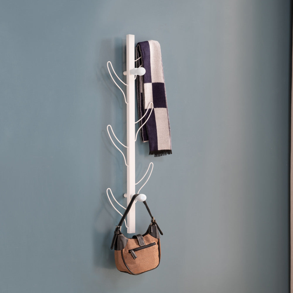 Vertical Eight Hook Coat Rack Wall Mount - White