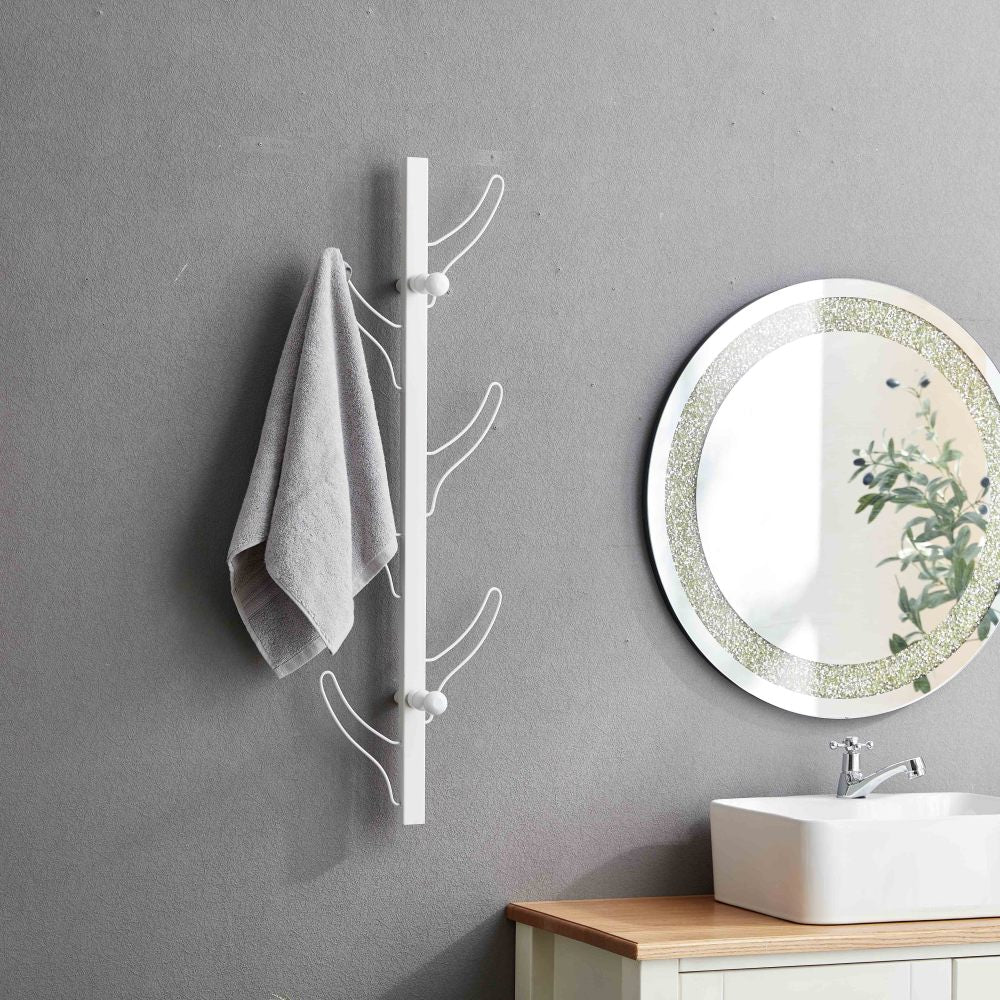 Vertical Eight Hook Coat Rack Wall Mount - White