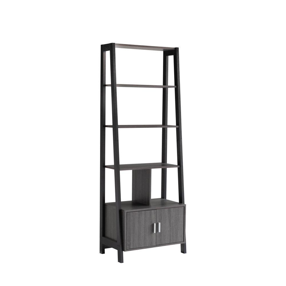 Modern Bookcase with Four Open Shelves and Two Door Cabinet - Black & Grey