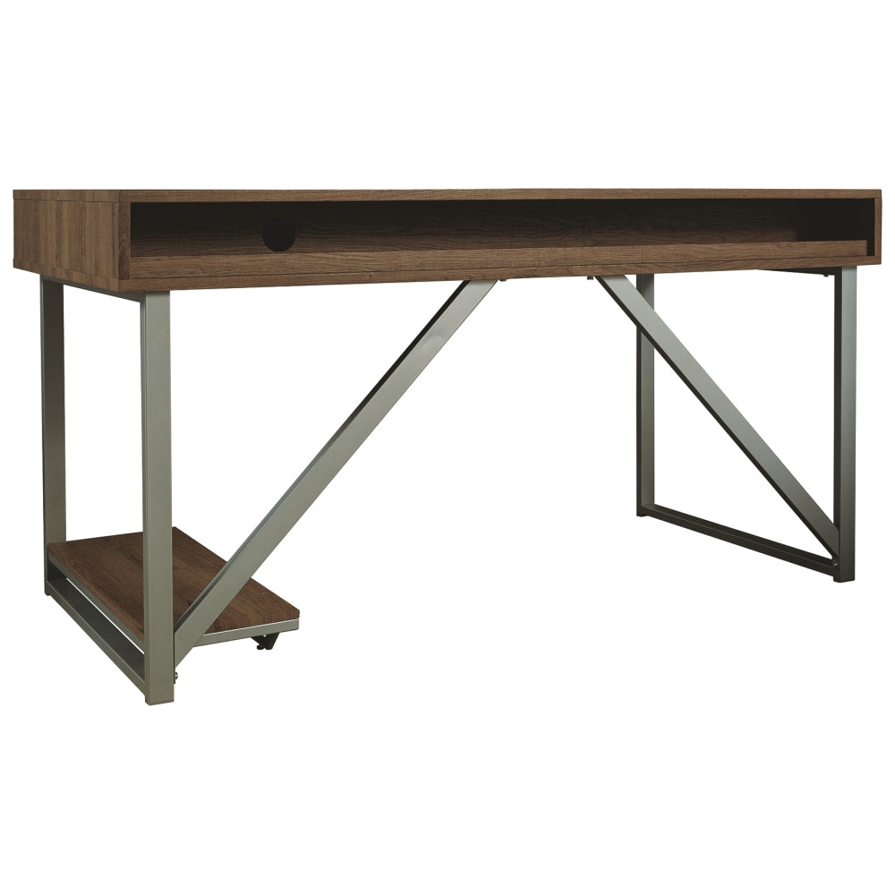 60 Inch Wood Gaming Desk, LED Back Light, 2 USB Ports, Brown, Gray
