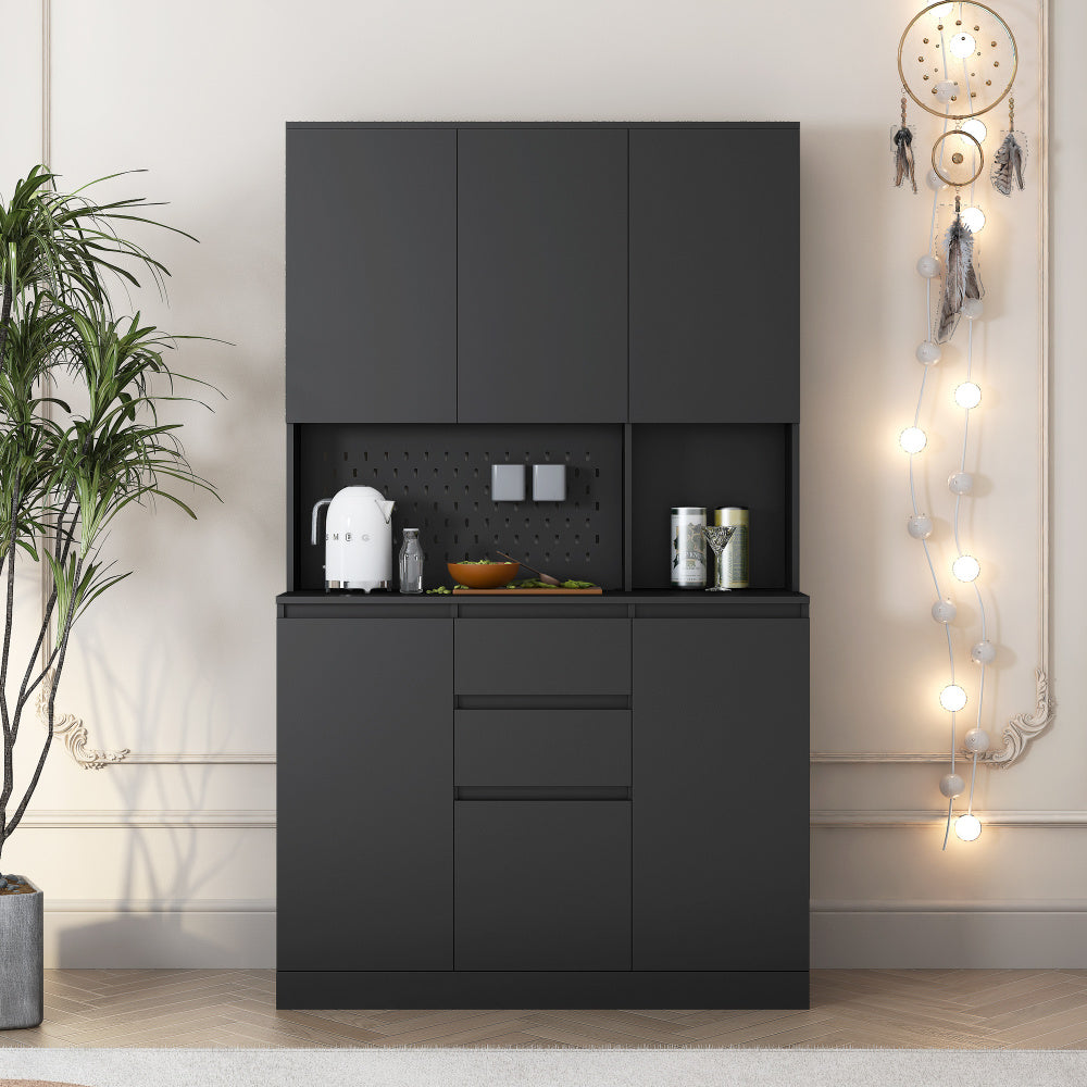 74" Kitchen Pantry Cabinet with Charging Station,Freestanding Buffet Cupboards Sideboard with Drawer,Modern Pantry Cabinet with Microwave Stand for Kitchen,Living Room,Dinning Room