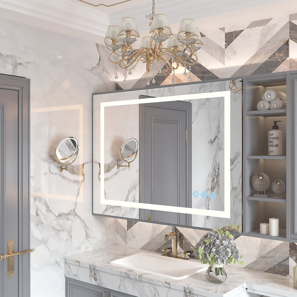 48x36inch LED Bathroom Mirror,3000-6000K Gradient Front and Backlit LED Mirror for Bathroom,3Colors Dimmable,IP54 Enhanced Anti-Fog,Hanging Plates Wall Mount Lighted Mirror(Only mirrors, not cabinets)
