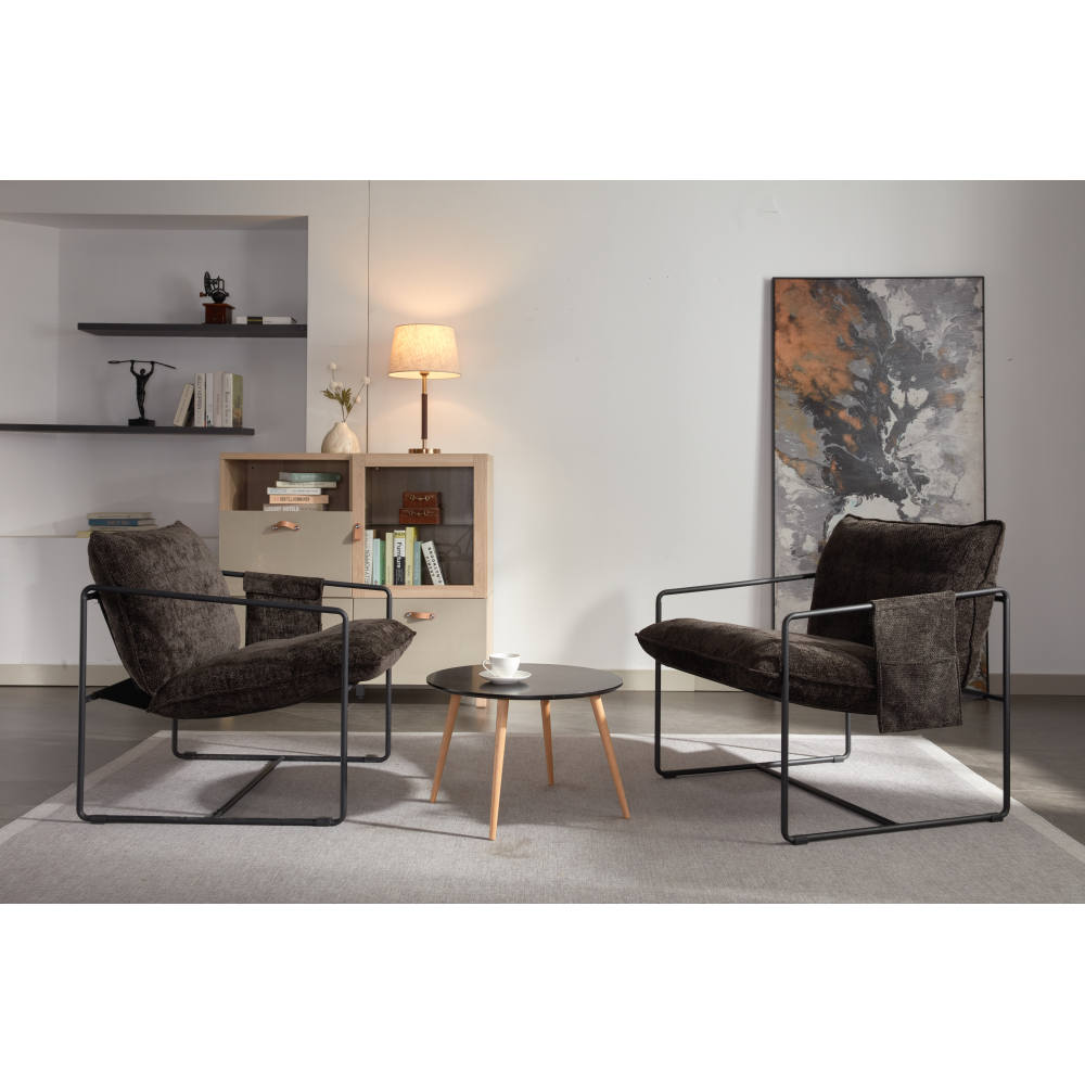 2 Chairs in 1 Box, Upholstered hanging armchair with arm pocket metal frame, crushed foam cushions and skin-friendly braid for living room and bedroom. Dark Gray