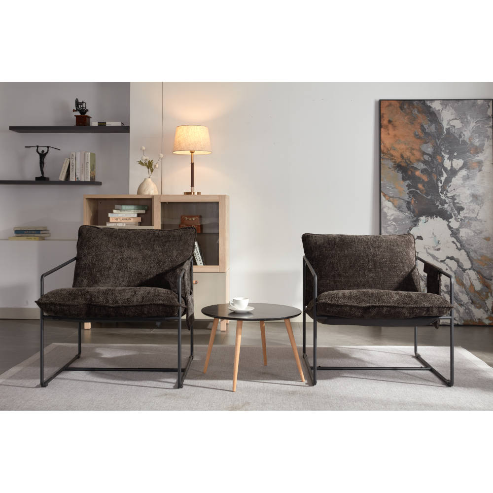 2 Chairs in 1 Box, Upholstered hanging armchair with arm pocket metal frame, crushed foam cushions and skin-friendly braid for living room and bedroom. Dark Gray