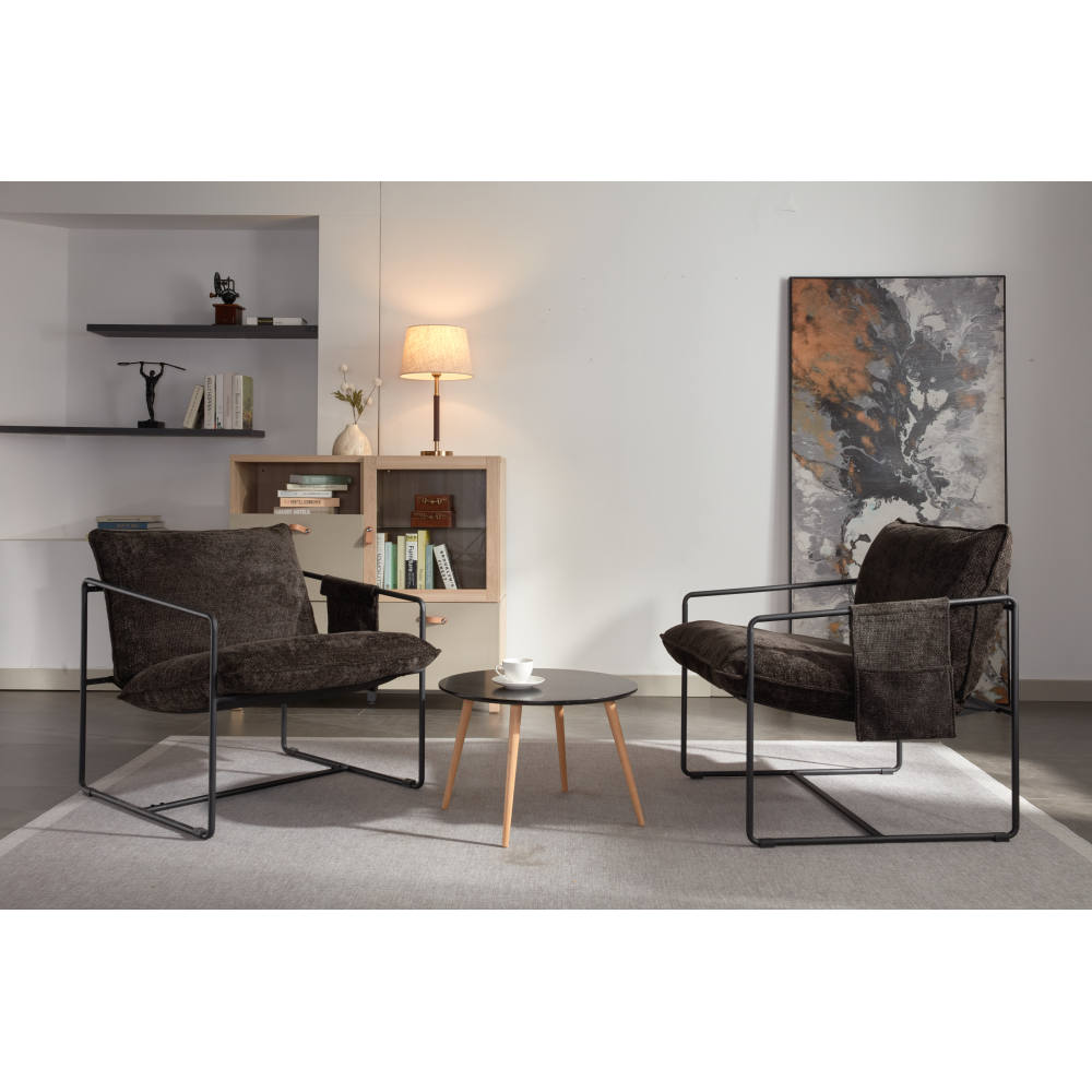 2 Chairs in 1 Box, Upholstered hanging armchair with arm pocket metal frame, crushed foam cushions and skin-friendly braid for living room and bedroom. Dark Gray