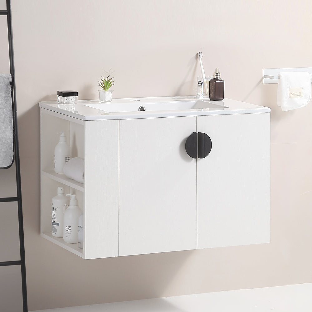30" Bathroom Vanity with Sink,with two Doors Cabinet Bathroom Vanity Set with Side right Open Storage Shelf,Solid Wood,Excluding faucets,Black