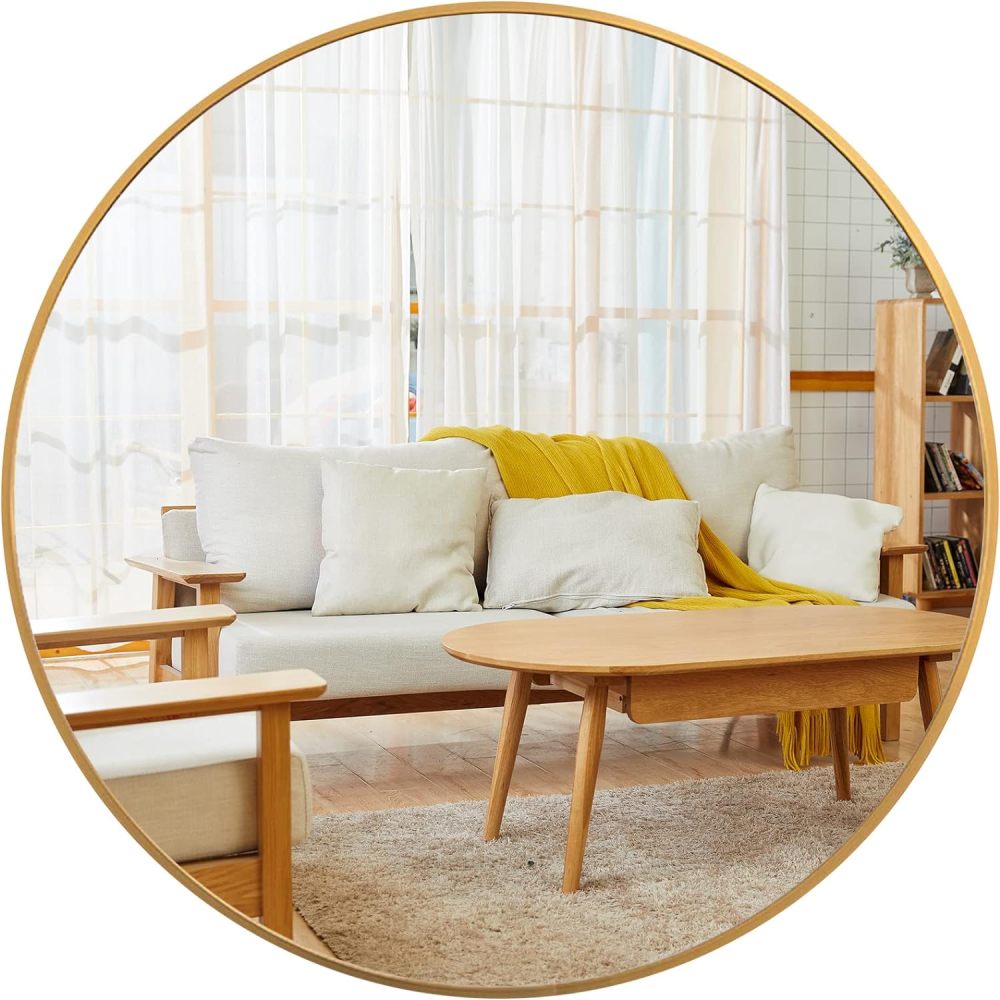 36 Inch Gold Metal Framed Round Bathrrom Mirror for Wall.(W2203134082)