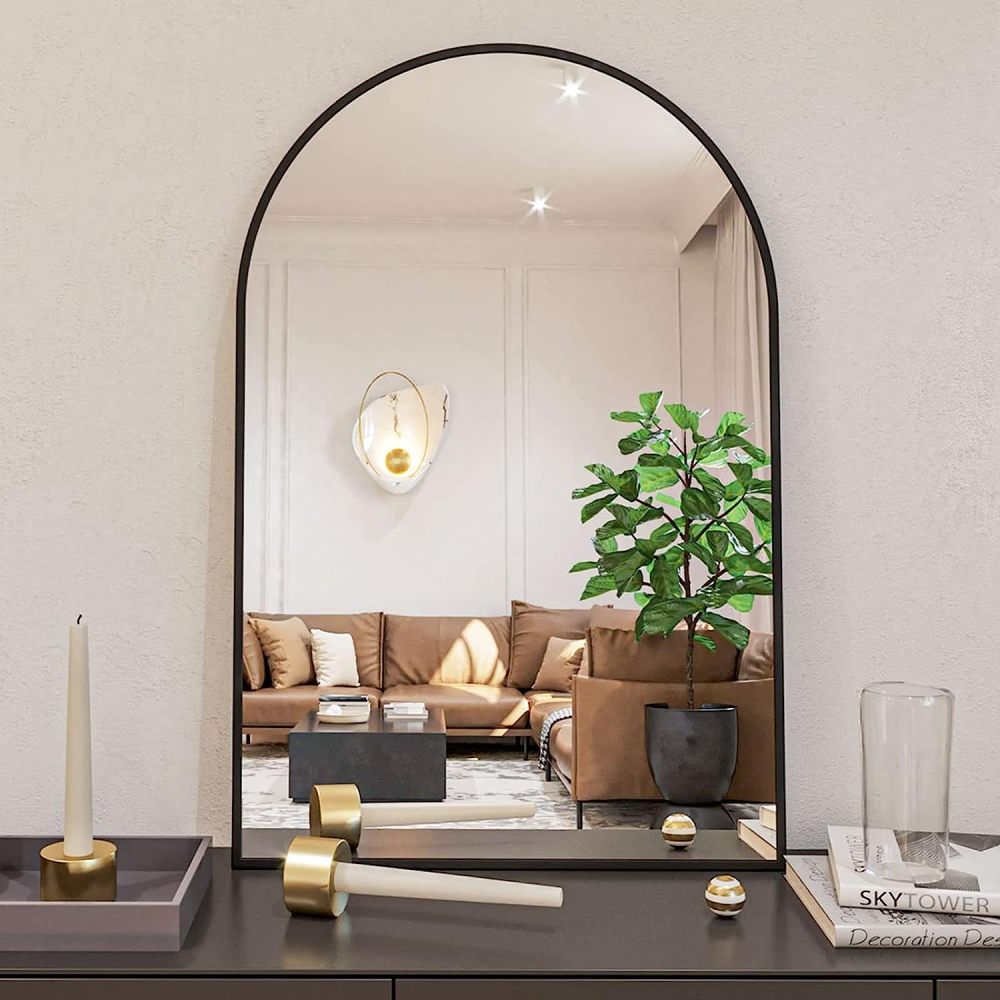 24x36 Inch Silver Metal Framed Arched Bathrrom Mirror for Wall.(W2203134098)