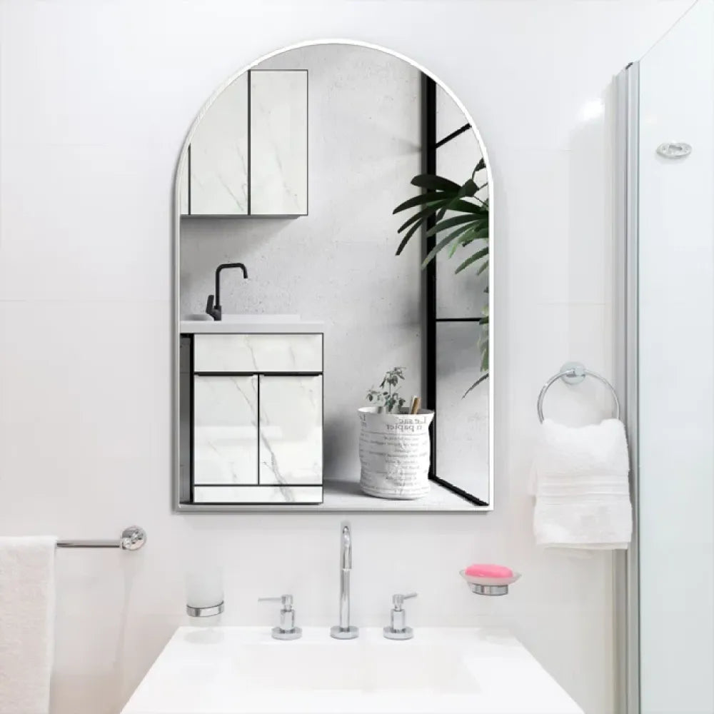 24x36 Inch Silver Metal Framed Arched Bathrrom Mirror for Wall.(W2203134098)