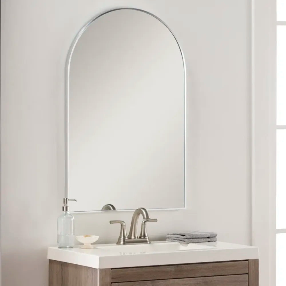 24x36 Inch Silver Metal Framed Arched Bathrrom Mirror for Wall.(W2203134098)