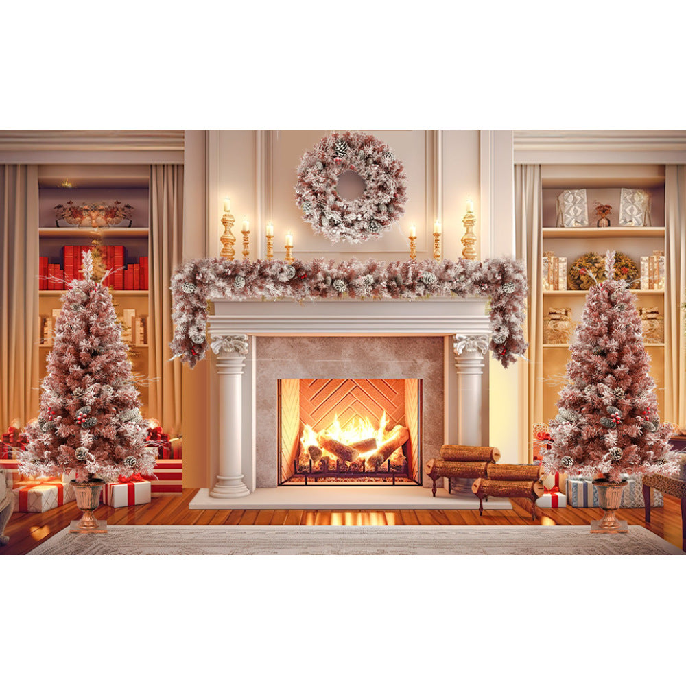 GO 4-Pieces Set Artificial Christmas Tree, Brown Needles with flocking, with Warm Lights, pine cones and berries, Artificial Tree for door and fireplace