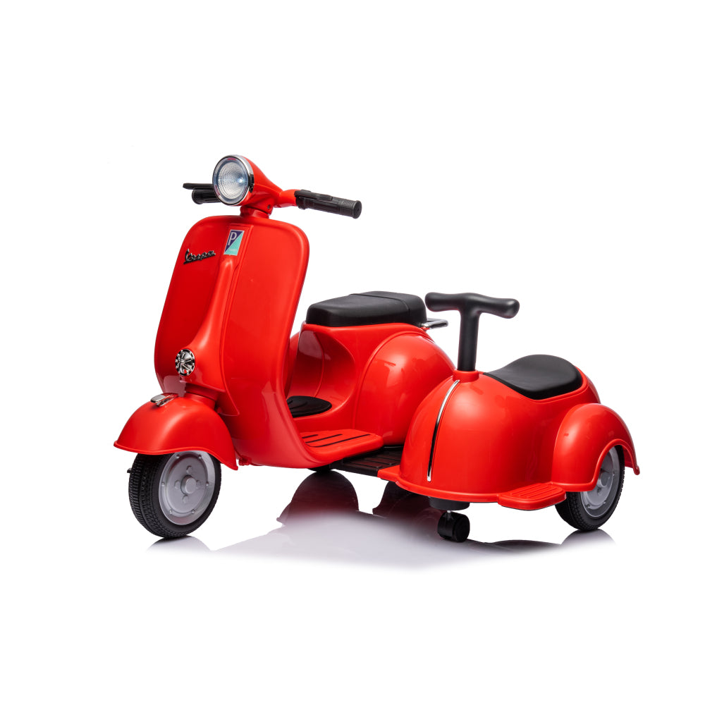 6V LICENSED Vespa Scooter Motorcycle with Side Car for kids, Red