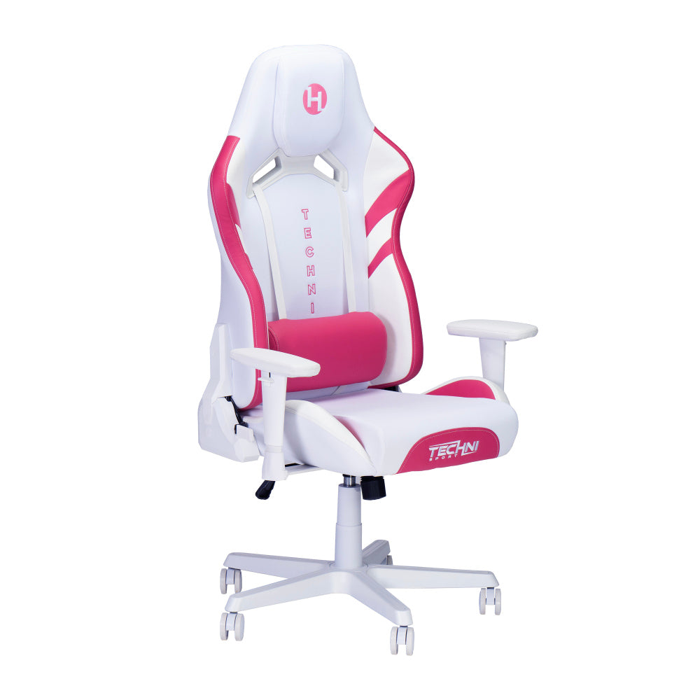 Techni Sport TSF72 Echo Gaming Chair - White with Pink