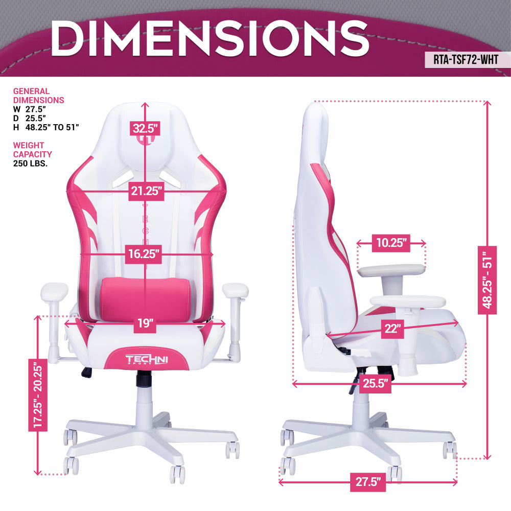 Techni Sport TSF72 Echo Gaming Chair - White with Pink