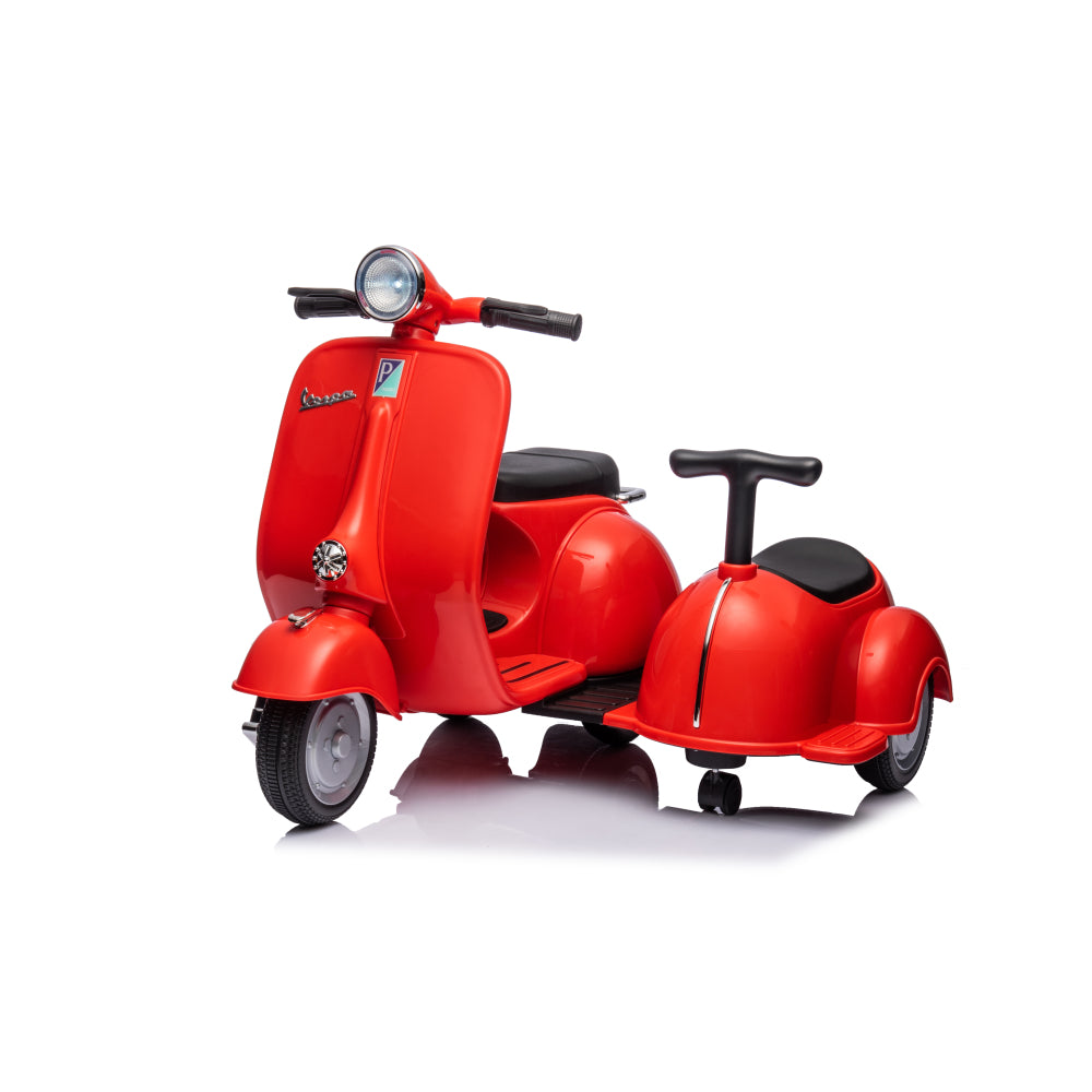 6V LICENSED Vespa Scooter Motorcycle with Side Car for kids, Red