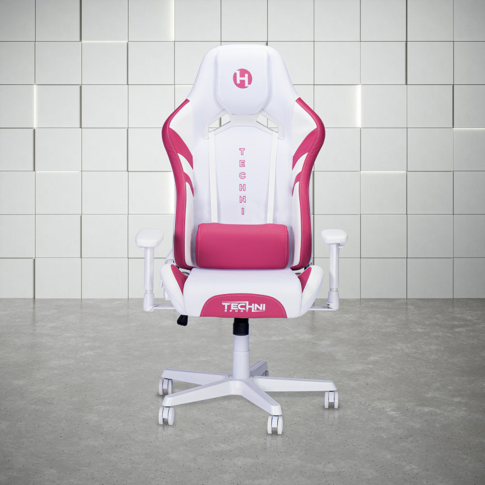 Techni Sport TSF72 Echo Gaming Chair - White with Pink