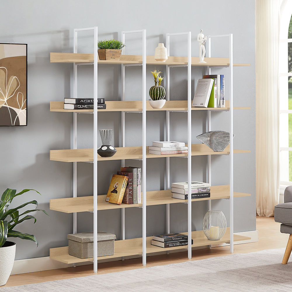 [VIDEO] 5 Tier Bookcase Home Office Open Bookshelf, Vintage Industrial Style Shelf with Metal Frame, MDF Board (Old Sku:WF286176AAK)