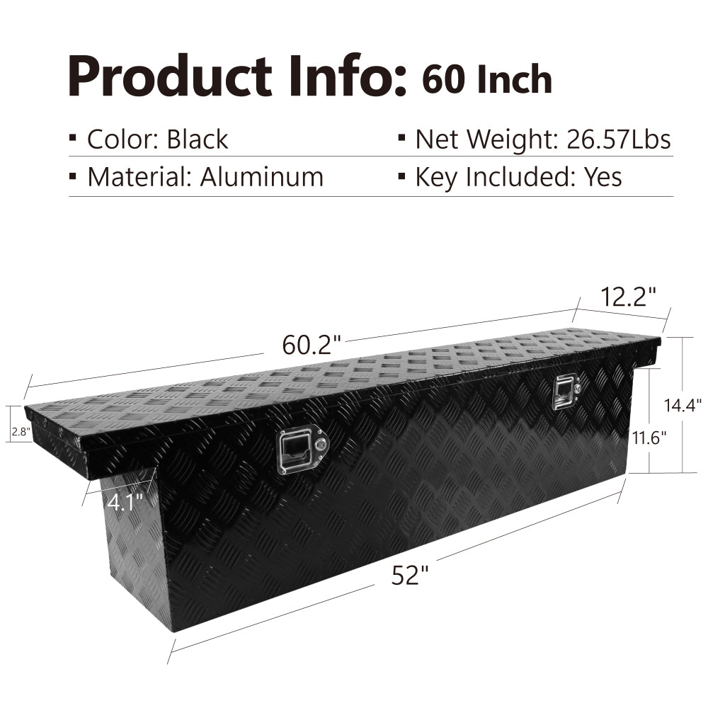 60.2"(L) x 12.2"(W) x 14.4"(H) Pickup Truck Bed Tool Box Trailer Tool Box for Bed of Truck,Aluminum Stripes Toolbox for Truck RV Tralier,Chrome Latch,Black Surface