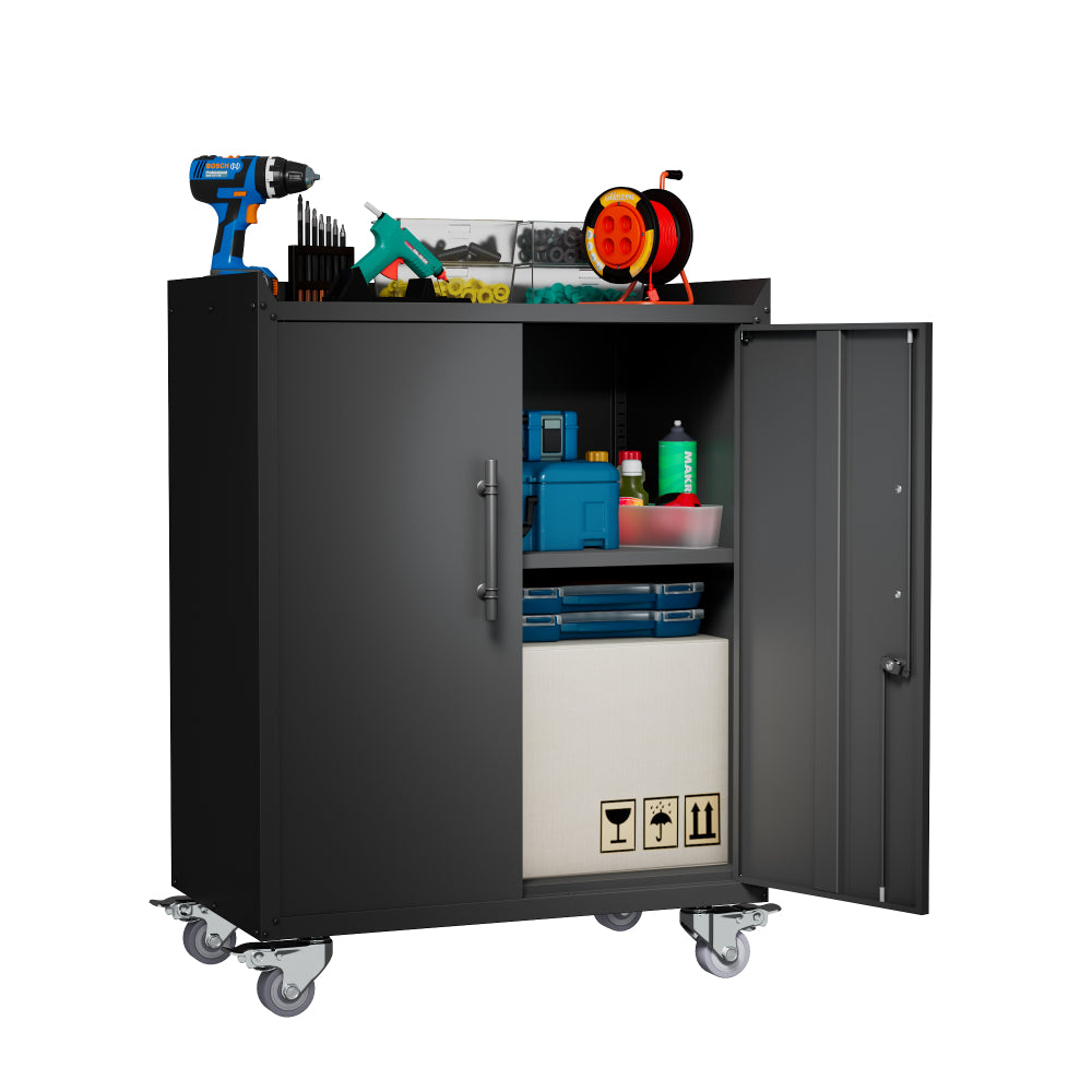2 Door + 1 Drawer Tool Cabinets for Garage, Lockable Garage Storage Cabinet, Locking Metal Storage Cabinet with Wheels, Rolling Tool Chest, Assembly Required H35.4*W30.3*D18