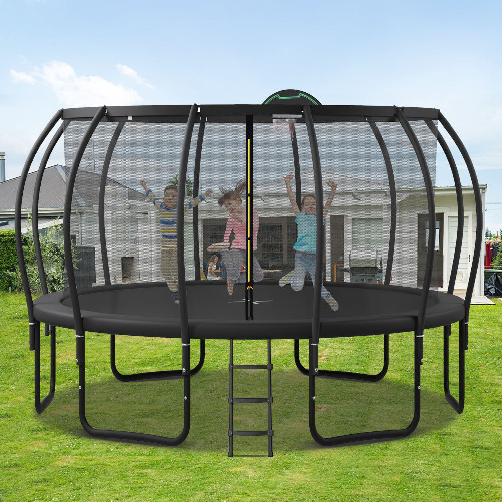 16FT Trampoline for Kids with Upgraded ArcPole and Composite TopLoop for Safety Enclosure, Plus Basketball Board and 12 Ground Stakes, Outdoor Recreational Playset Balance Physical Training Trampoline