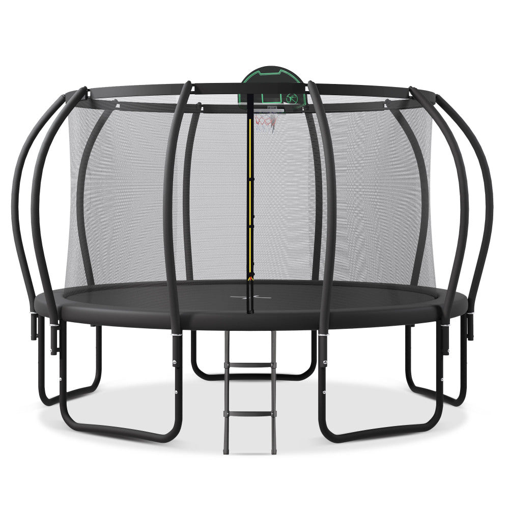 16FT Trampoline for Kids with Upgraded ArcPole and Composite TopLoop for Safety Enclosure, Plus Basketball Board and 12 Ground Stakes, Outdoor Recreational Playset Balance Physical Training Trampoline