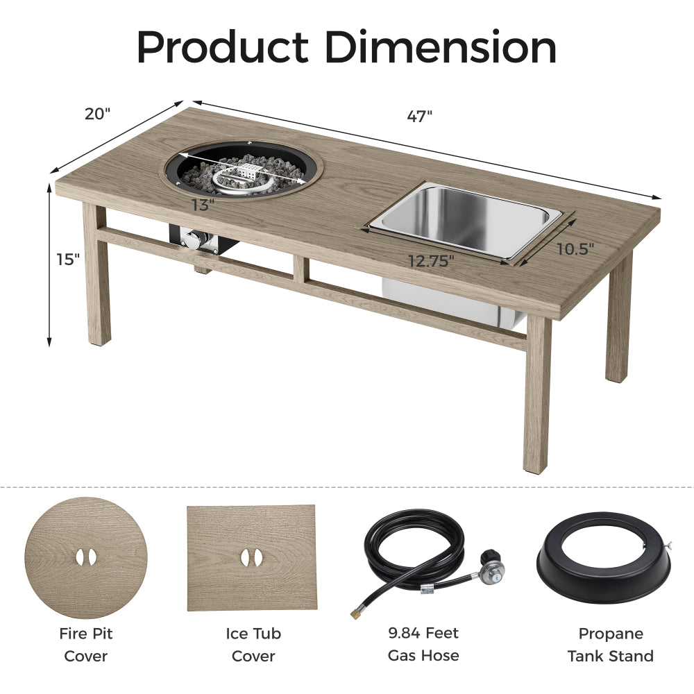 3-in-1 Coffee Table with Ice Bucket and Fire Pit  - Beige