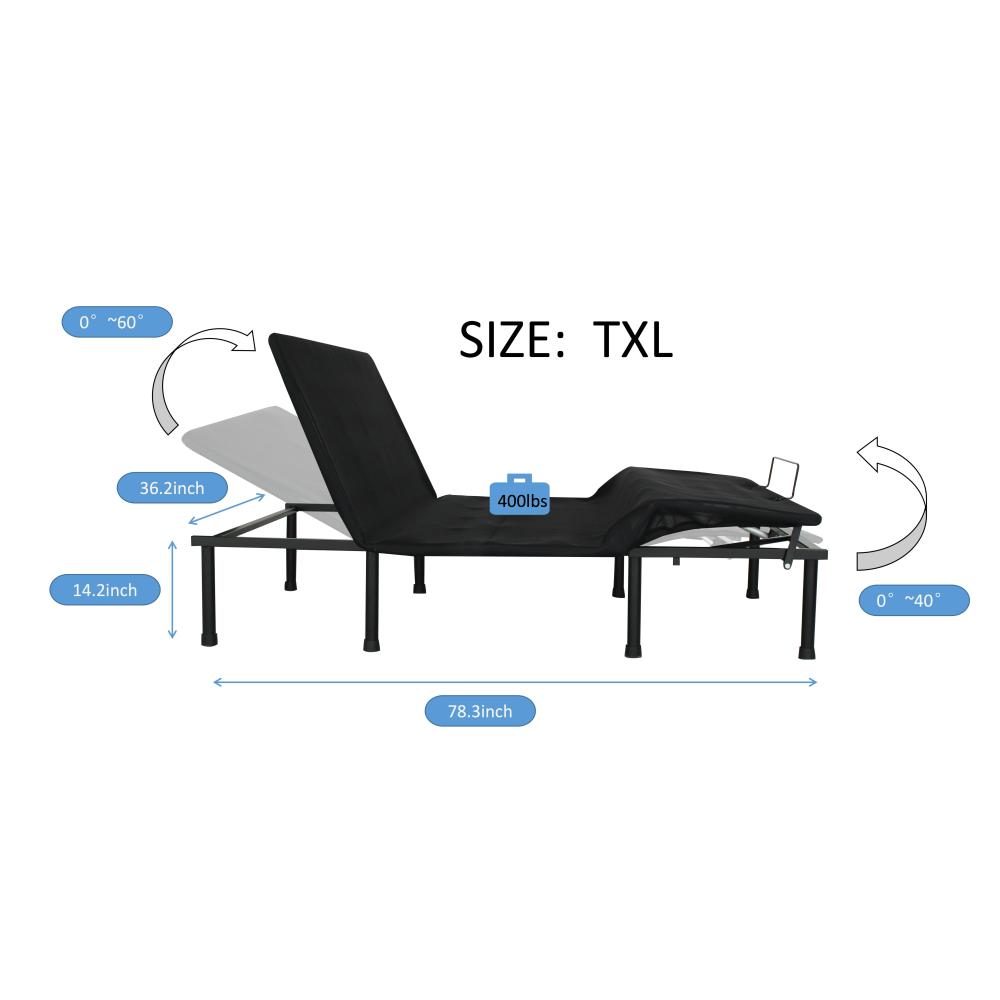 Adjustable Bed Base - Three Fold-TXL-Motorized Head and Foot Incline - Quick and Easy Assembly