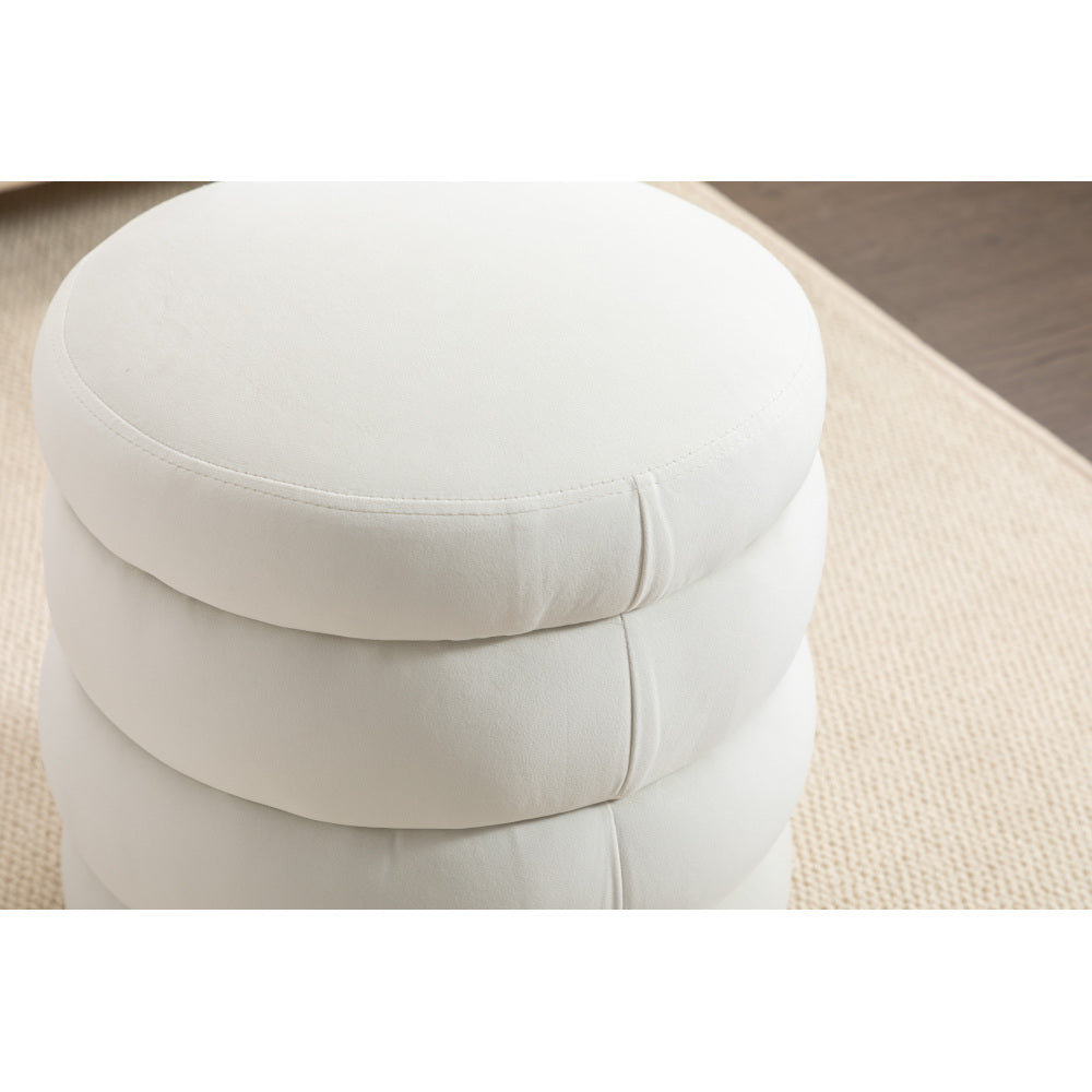 006-Soft Velvet  Round Ottoman Footrest Stool,Ivory