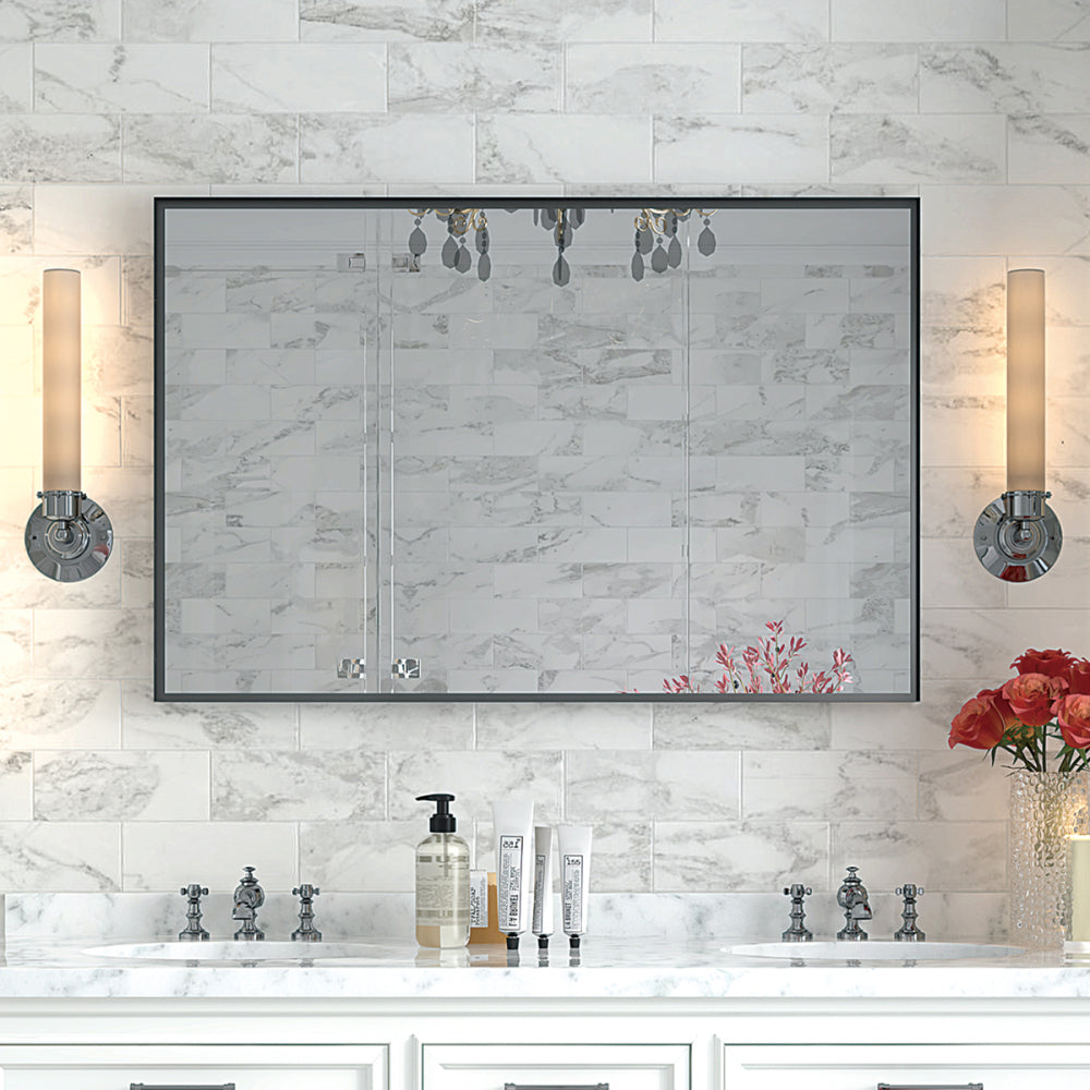 36x24inch Black Rectangular Bathroom Mirror Square Angle Metal Frame Wall Mounted Hanging Plates Wall Mount Mirror For Bathroom(Horizontal & Vertical)