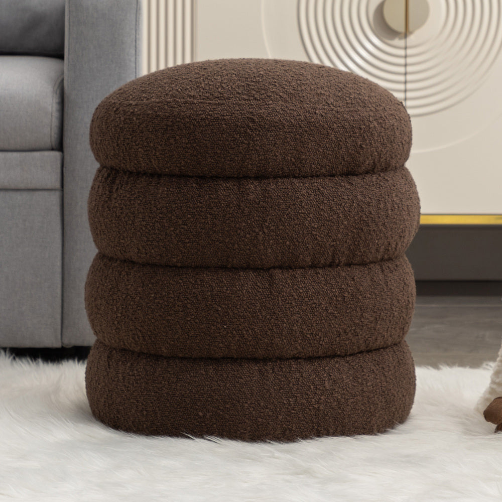 006-Soft Velvet  Round Ottoman Footrest Stool,Ivory