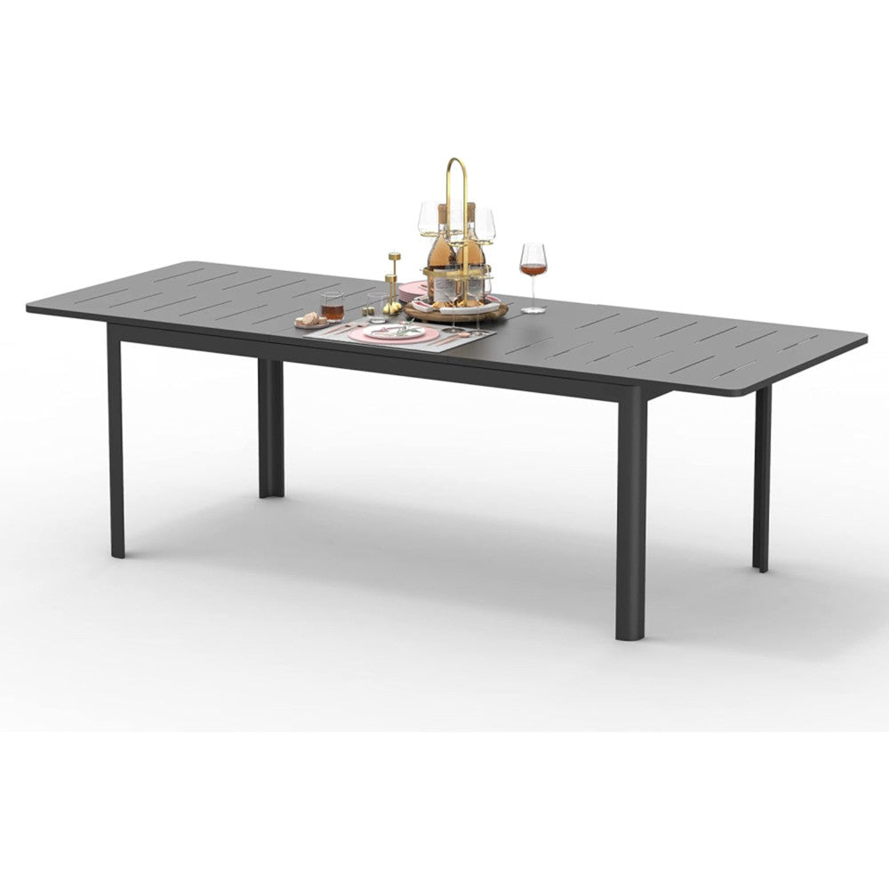 Large Extendable Patio Dining Table, Aluminum Metal Indoor Outdoor 53"- 106" Adjustable for 6-8 Person Rectangular Table for Porch Backyard Balcony Garden (Dark-Brown,1 Table)