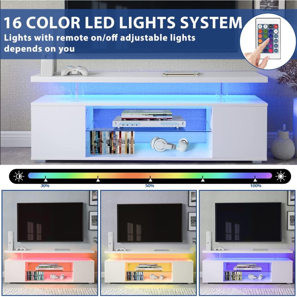TV Stand for 60 Inch TV LED Gaming Entertainment Center Media Storage Console Table with Large Side Cabinet for Living Room( White)