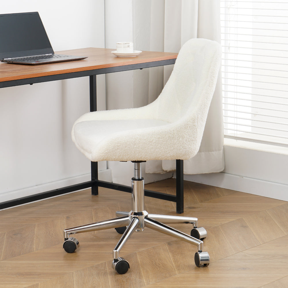 Modern teddy fleece fabric with chrome legs living room furniture dining chair, soft and comfortable, lift adjustment, free movement convenient, space saving. (set of 1)