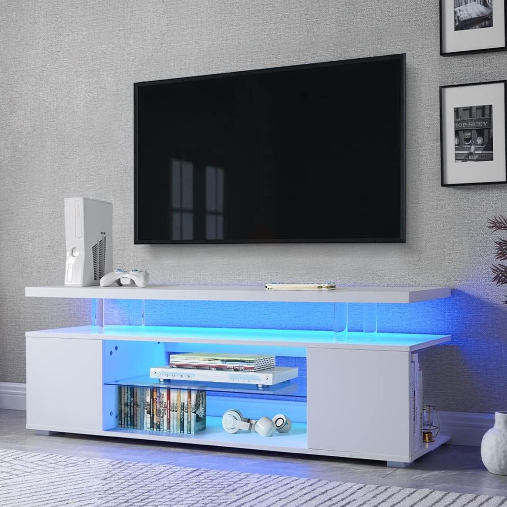TV Stand for 60 Inch TV LED Gaming Entertainment Center Media Storage Console Table with Large Side Cabinet for Living Room( White)