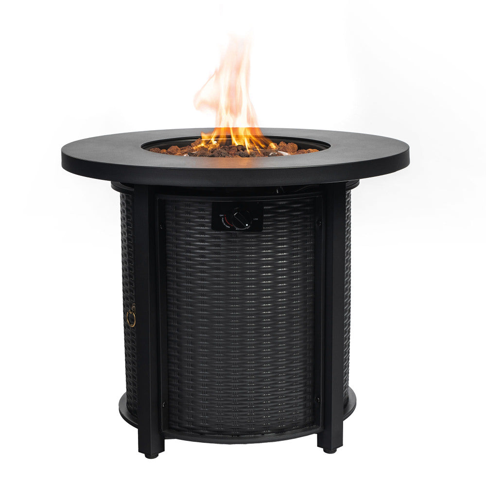 30" Propane Gas Fire Pit Table, 50000 BTU Round Steel Fire Pit for Outside Patio Deck Garden Courtyard-Black