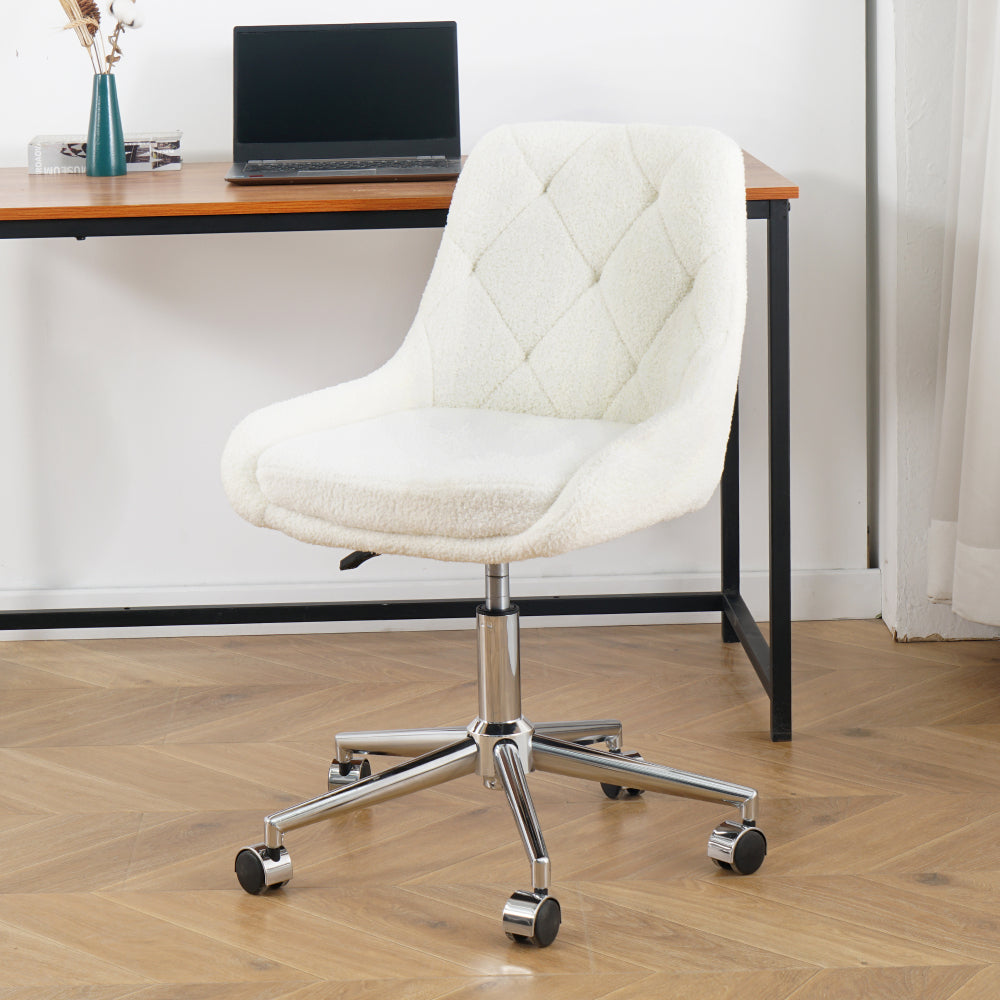 Modern teddy fleece fabric with chrome legs living room furniture dining chair, soft and comfortable, lift adjustment, free movement convenient, space saving. (set of 1)
