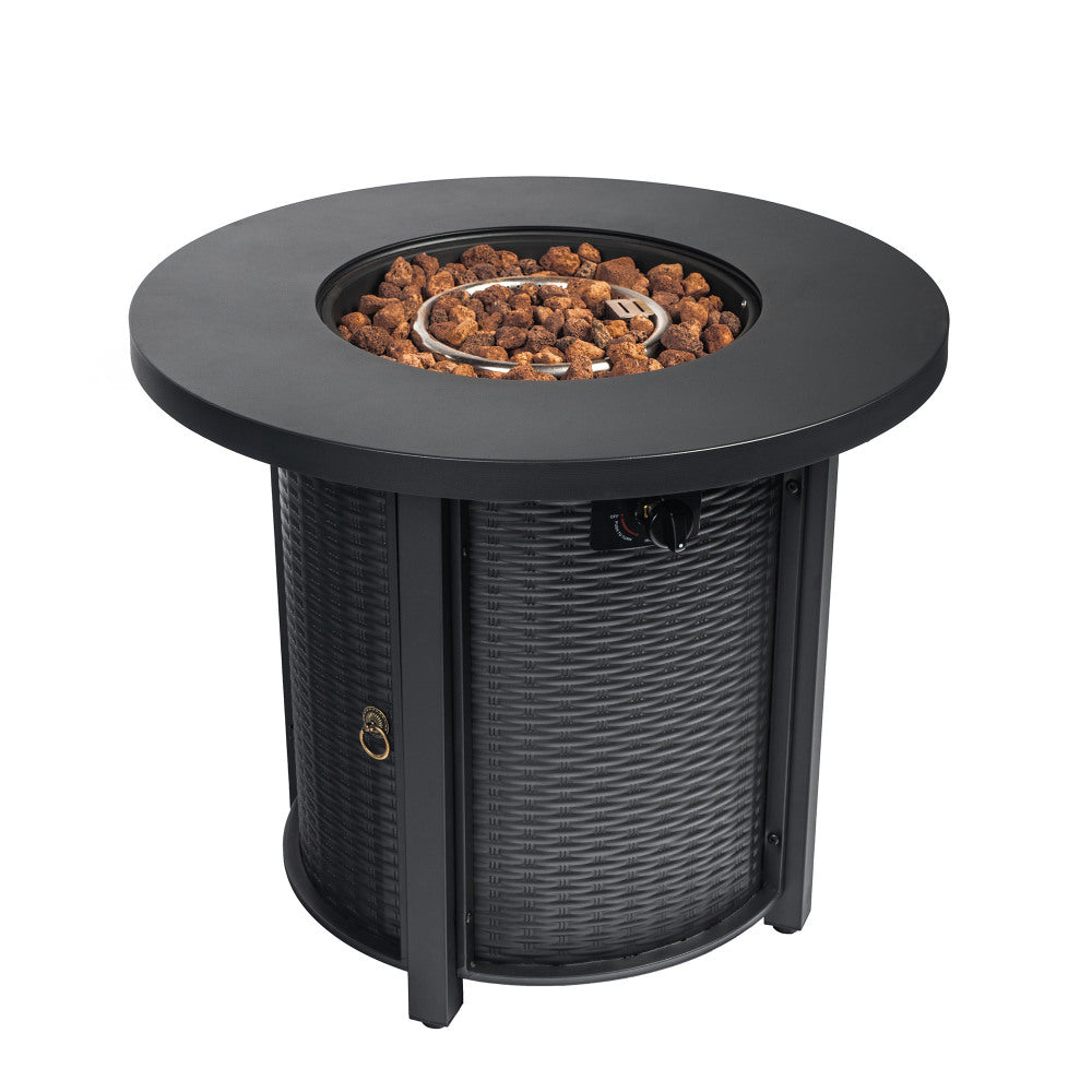 30" Propane Gas Fire Pit Table, 50000 BTU Round Steel Fire Pit for Outside Patio Deck Garden Courtyard-Black