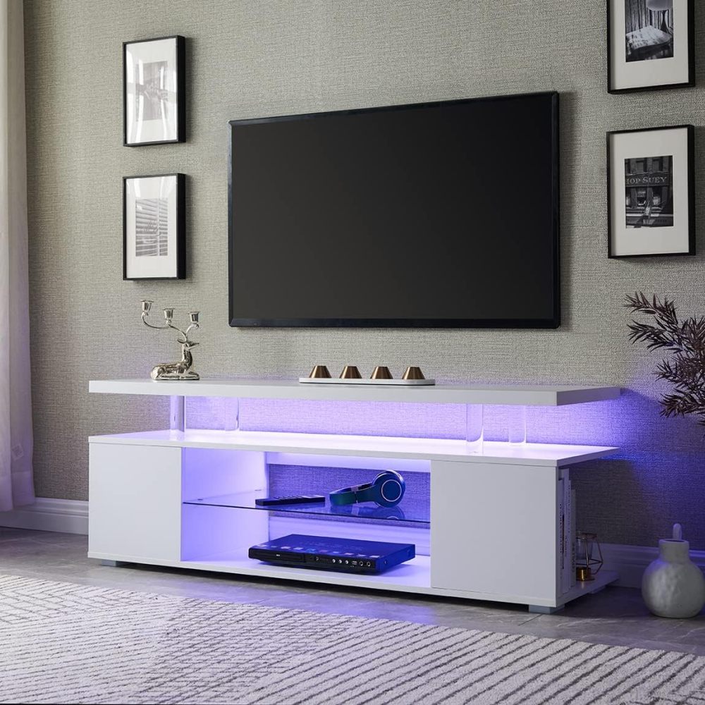 TV Stand for 60 Inch TV LED Gaming Entertainment Center Media Storage Console Table with Large Side Cabinet for Living Room( White)