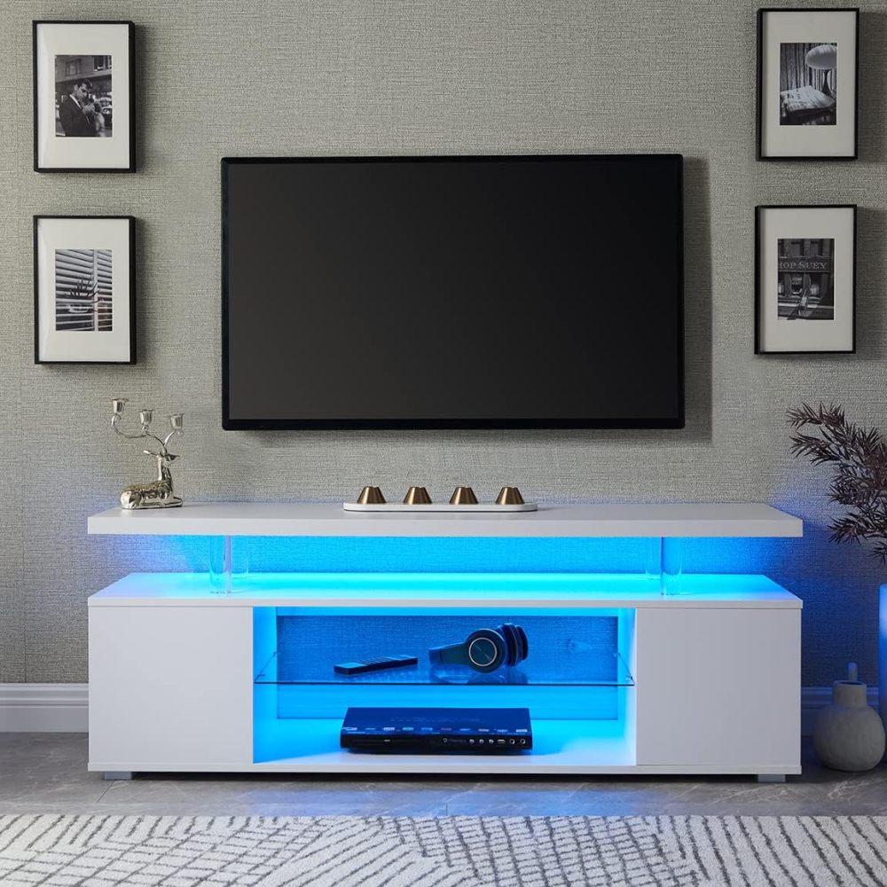 TV Stand for 60 Inch TV LED Gaming Entertainment Center Media Storage Console Table with Large Side Cabinet for Living Room( White)