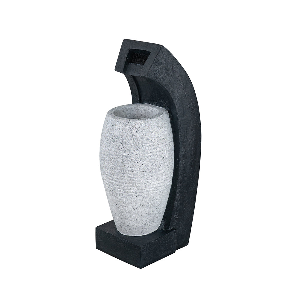 21.7x21.7x34.3" Cement Round Water Fountain with Light and Pump