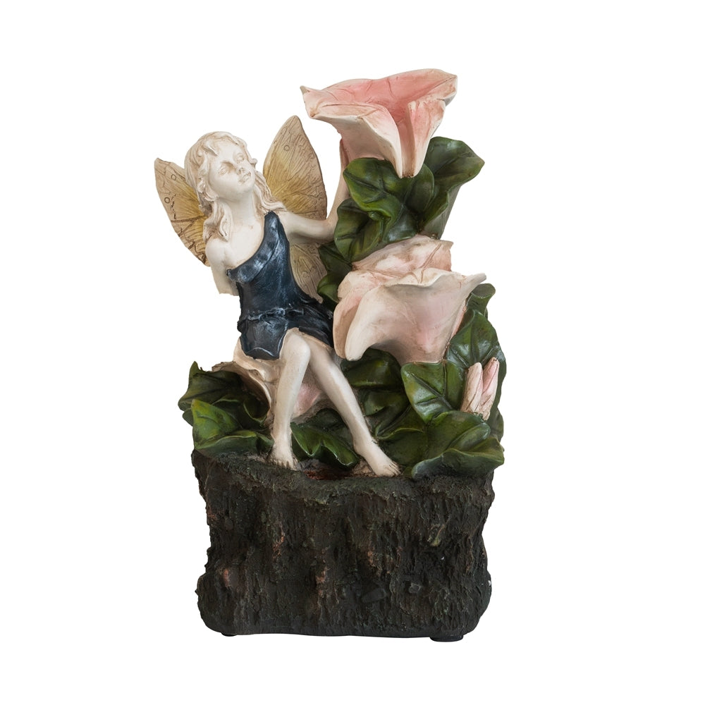 8.3x4.7x13.8" Decorative Woodland Gnome Water Fountain with LED Light, Brown