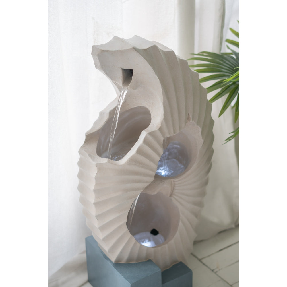 16.9x10.2x31.9" White Abstract Water Fountain with Blue Base with Light, for Indoor and Outdoor