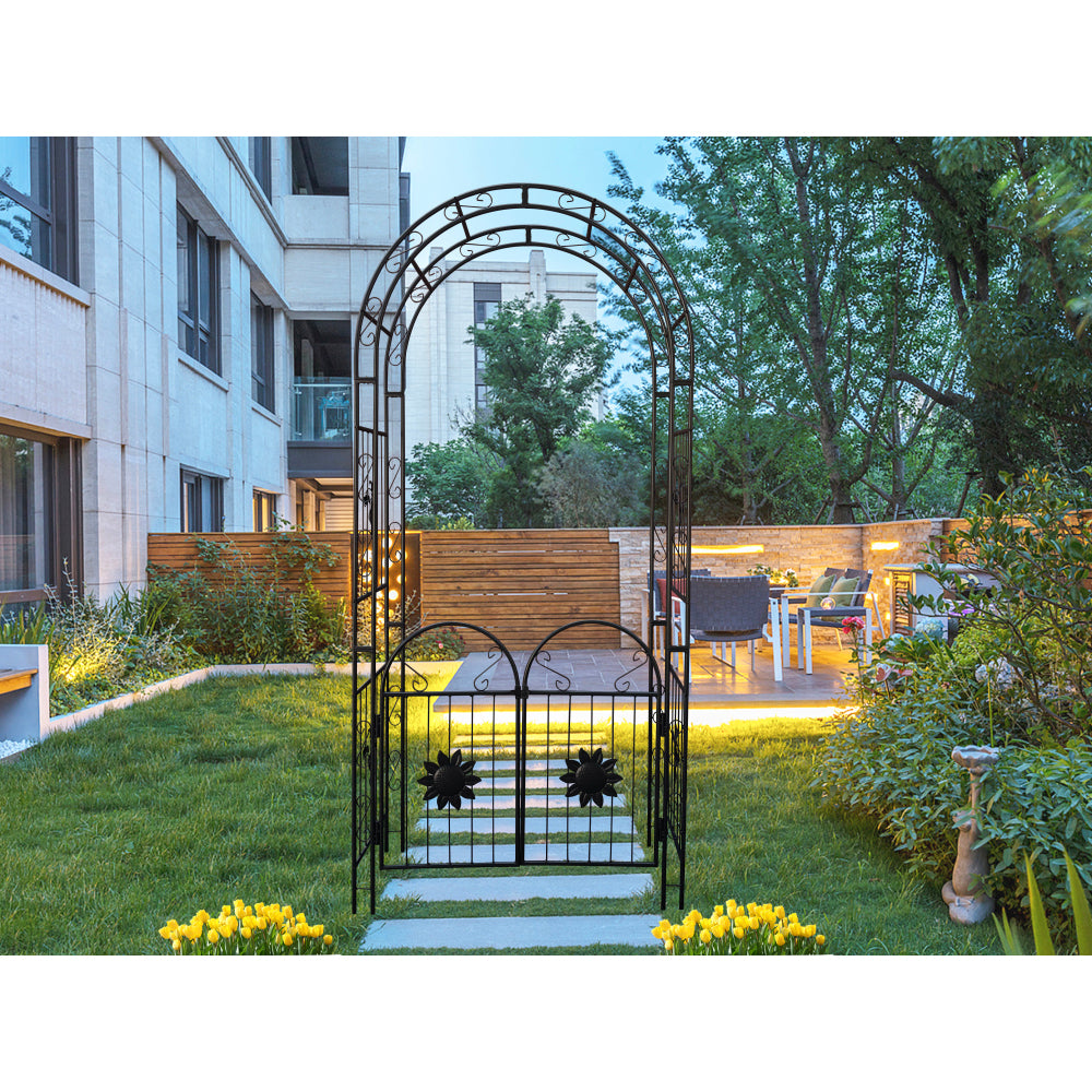 Metal Garden Arch  with doors Garden Arbor Trellis Climbing Plants Support Arch Outdoor Arch Wedding Arch Party Events Archway Black