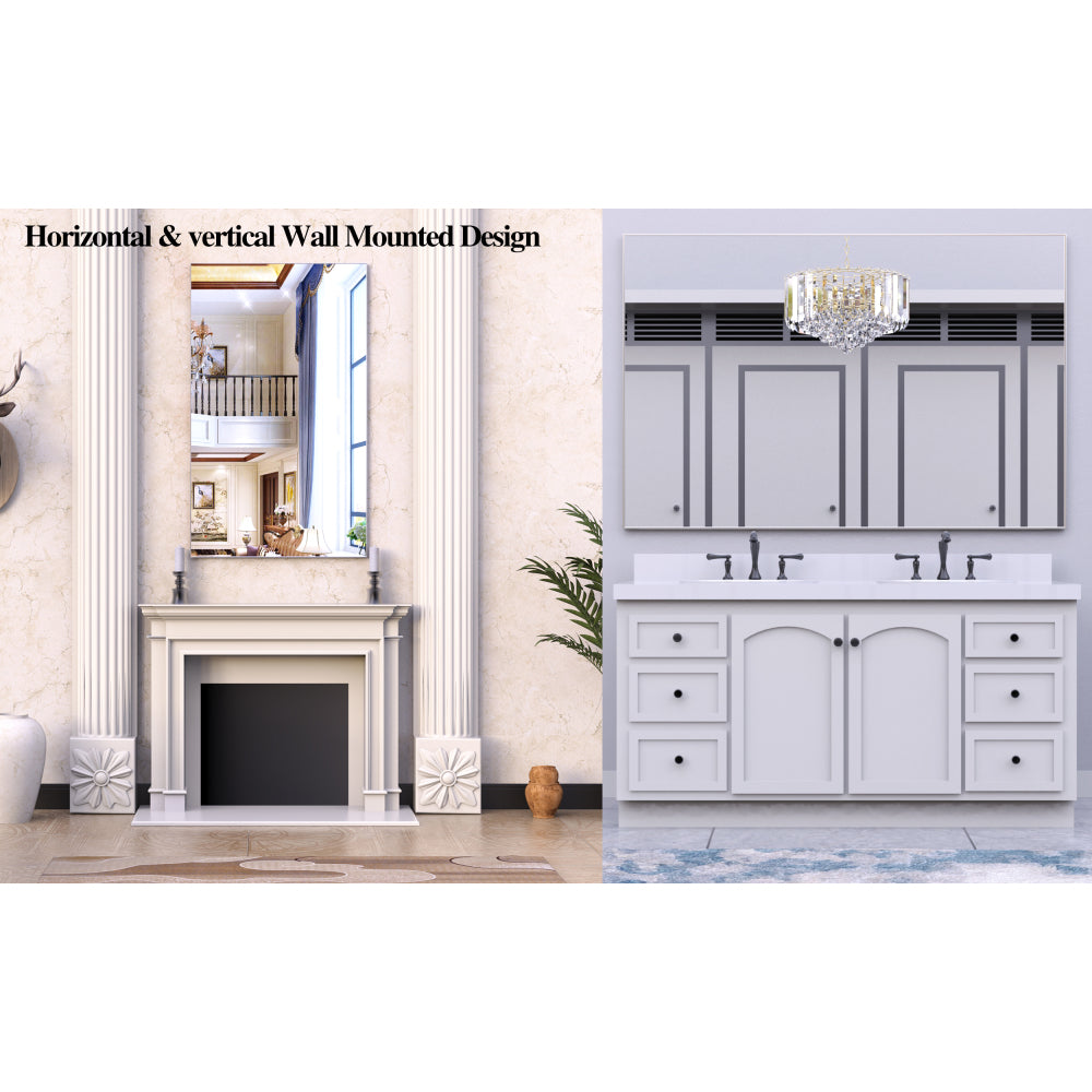 36x24 inches Modern Black Bathroom Mirror with Aluminum Frame Vertical or Horizontal Hanging Decorative Wall Mirrors for Living Room Bedroom